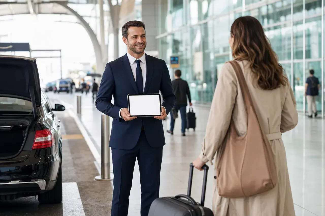 AirTransfer chauffeur meeting a passenger at the airport